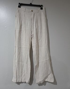 Women's Cream Linen-Blend Wide Leg Chinos